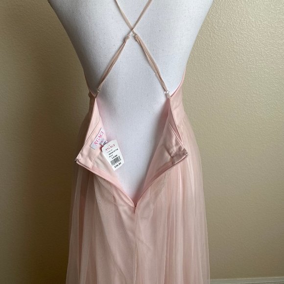Agaci Dress Gown NEW + TAGS Tulle Mesh Blush Pink - Picture 11 of 13